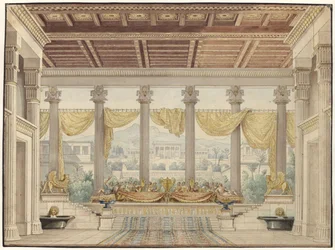 Alexander en Darius. Treurspel van Friedrich von Uechtritz. Ontwerp voor de 4e decoratie. Open hal