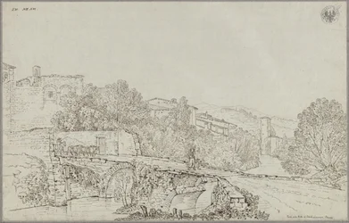 Gezicht op Rieti in de Apennijnen met de brug over de Velino