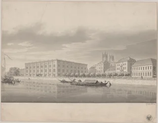 Berlijn. Bouwacademie. Perspectivisch uitzicht vanaf de Slotbrug