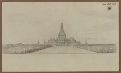 Berlijn. Ontwerp voor een dom als monument voor de bevrijdingsoorlogen (Bevrijdingsdom), met vieringtoren en koepels boven de transeptarmen