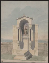 Bonn. Ontwerp voor het grafmonument van Barthold Georg Niebuhr, met de afbeelding van de christelijke deugden „Geloof, Liefde, Hoop”