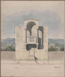 Bonn. Ontwerp voor het grafmonument van Barthold Georg Niebuhr, met een reliëfportret van het echtpaar