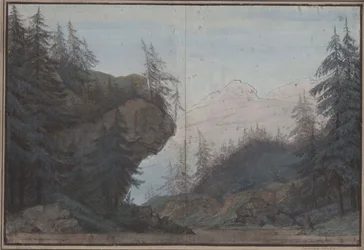 Koning Yngurd. Treurspel van Adolf Müllner. Ontwerp voor het 3e decor. Boslandschap