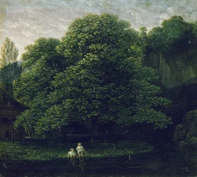 Landschap met twee badende kinderen