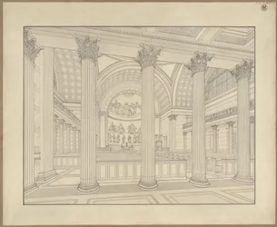 Potsdam. Sint-Nicolaaskerk. Perspectivisch interieurzicht van het uitvoeringsontwerp