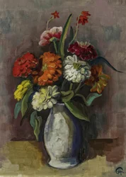 Stilleven met boeket zinnia