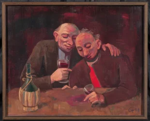 Twee mannen die Chianti drinken
