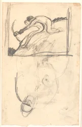 Schets voor het schilderij "Höder en Loke", verder (ondersteboven) aanduiding van figuurcompositie
