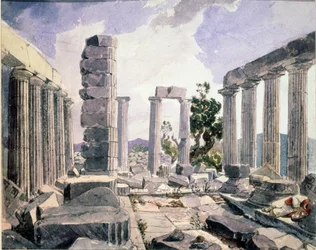 Zicht op de Tempel van Apollo Epicurius in Bassae