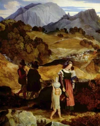 Duits: Berglandschap bij Subiaco met herders
 (detail)