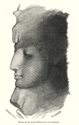 Buste van de oude Egyptische koningin Nefertari, vrouw van Ramses de Grote, Abu Simbel