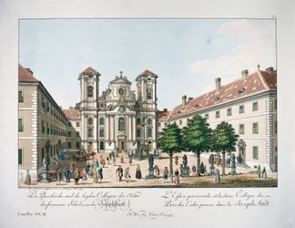Gezicht op de Piaristenplatz en de kerk 