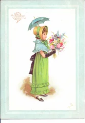 Victoriaanse wenskaart van kinderen in kostuum die dansen, ca. 1880