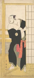 Asao Tamesaburo als een stevige man met een groene kimono, ca. 1795