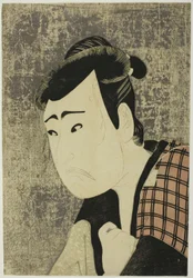Portret van de buste van de acteur Ichikawa Yaozo III als Tanabe Bunzo in het toneelstuk Hana-ayame Bunroku Soga (Bloeiende Iris: Soga Vendetta van het Bunroku Tijdperk), opgevoerd in het Miyako Theater vanaf de vijfde dag van de vijfde maand, 1794.