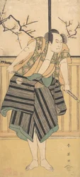 De derde Sawamura Sojuro als een man staande in een kamer, ca. 1793