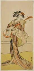 De acteur Yamashita Mangiku I als Osan in het toneelstuk Kitekaeru Nishiki no Wakayaka, Opgevoerd in het Nakamura Theater in de Elfde Maand, 1780