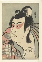 Busteportret van de acteur Ichikawa Monnosuke II in de rol van Soga no Goro