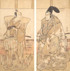 Twee acteurs gekleed in ceremoniële kostuums, ca. 1787