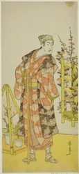 De Acteur Matsumoto Koshiro IV als de Plantverkoper Awashima no Yonosuke in het stuk Mukashi Otoko Yuki no Hinagata, Uitgevoerd in het Ichimura Theater in de elfde maand, 1781