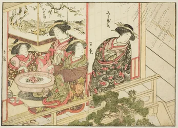 Courtisanes van de Kiribishiya, uit het boek "Spiegel van mooie vrouwen van de plezierwijken (Seiro bijin awase sugata kagami)," deel 2