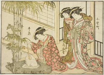 Courtisanes van de Maruya, uit het boek "Spiegel van Mooie Vrouwen van de Plezierkwartieren (Seiro bijin awase sugata kagami)," deel 2