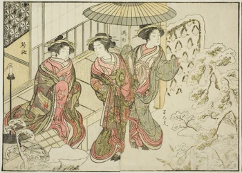 Courtisanes van de Nakaomiya, uit het boek "Spiegel van mooie vrouwen van de plezierwijken (Seiro bijin awase sugata kagami)," deel 2