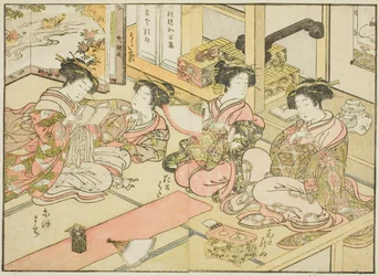 Courtisanes van de Ogiya, uit het boek "Spiegel van mooie vrouwen van de plezierwijken (Seiro bijin awase sugata kagami)," deel 1