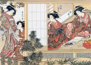 Japanse courtisanes lezen en schrijven, ca. 1776