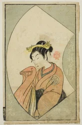 De acteur Anegawa Shinshiro II, uit "Een prentenboek van toneelwaaiers (Ehon butai ogi)"