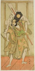 De acteur Arashi Sangoro II als Asahina Saburo in het stuk Iro Maki-e Soga no Sakazuki, uitgevoerd in het Morita Theater in de eerste maand, 1773