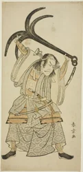 De Acteur Ichikawa Danjuro IV als Taira no Tomomori vermomd als Tokaiya Gimpei in de scène "Tomomori met het Anker" in het toneelstuk "Yoshitsune