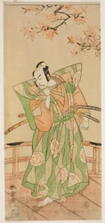 De acteur Ichikawa Danjuro V als Momonoi Wakasanosuke Yasuchika (?) in het stuk Kanadehon Chushingura (?), uitgevoerd in het Nakamura Theater (?) in de vijfde maand, 1771 (?)