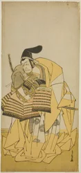 De acteur Ichikawa Ebizo III als Kudo Saemon Suketsune in het stuk Kamuri Kotoba Soga no Yukari, uitgevoerd in het Ichimura Theater in de eerste maand, 1776