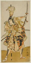 De acteur Ichikawa Raizo II als Murakami Hikoshiro Yoshiteru in het stuk Oyoroi Ebido Shinozuka, uitgevoerd in het Nakamura Theater in de elfde maand, 1772