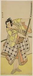 De acteur Ichikawa Yaozo II als Sakura-maru in het stuk Sugawara Denju Tenarai Kagami, opgevoerd in het Ichimura Theater in de zevende maand, 1776