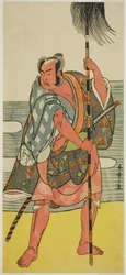 De acteur Ichimura Uzaemon IX als de Yakko Matahei in het stuk Mukashi Otoko Yuki no Hinagata, uitgevoerd in het Ichimura Theater in de elfde maand, 1781
