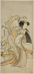 De acteur Iwai Hanshiro IV als Kojoro-gitsune van Hakata in het stuk Hikitsurete Yagoe Taiheiki, uitgevoerd in het Morita Theater in de elfde maand, 1776