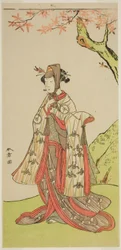 De Acteur Iwai Hanshiro IV als Prinses Sakura (Sakura Hime) in het Toneelstuk Wada Sakamori Eiga Kagami, Uitgevoerd in het Nakamura Theater in de Derde Maand, 1773