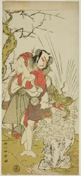 De Acteur Nakamura Juzo II als Yushichi (?) in het Stuk Keisei Momiji no Uchikake (?), Opgevoerd in het Morita Theater (?) in de Zevende Maand, 1772 (?)