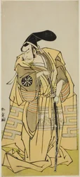 De acteur Nakamura Nakazo I als Kudo Suketsune (?) in het stuk Iro Moyo Aoyagi Soga (?), uitgevoerd in het Nakamura Theater (?) in de tweede maand, 1775 (?)