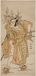 De acteur Nakamura Nakazo I als Matano no Goro in het stuk Hana-zumo Genji Hiiki, uitgevoerd in het Nakamura Theater in de elfde maand, 1775