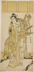 De acteur Nakamura Nakazo I als Nagao Terutora in het stuk Kuruma-gakari Tekuda no Gumbai, uitgevoerd in het Ichimura Theater in de elfde maand, 1783