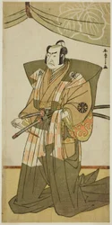 De acteur Nakamura Nakazo I als Saito Sanemori in het stuk Kitekaeru Nishiki no Wakayaka, uitgevoerd in het Nakamura Theater in de elfde maand, 1780