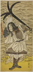 De acteur Nakamura Nakazo I als Taira no Tomomori vermomd als Tokaiya Gimpei, in het stuk Yoshitsune Sembon-zakura, uitgevoerd in het Morita Theater in de vierde maand, 1777