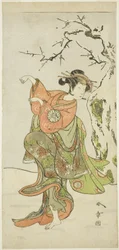 De Acteur Nakamura Noshio I als de Vrouwelijke Vos uit Furui, in een Danssequentie (Shosagoto) in Deel Twee van het Toneelstuk Izu-goyomi Shibai no Ganjitsu (Eerste Voorstellingsdag van de Izu Kalender), Opgevoerd in het Morita Theater vanaf de Eerste Dag 