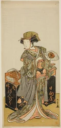 De Acteur Nakamura Tomijuro I als de Vrouwelijke Bonenkoekverkoper Hyugaya in het Toneelstuk Chigo Torii Tobiiri Kitsune, Opgevoerd in het Ichimura Theater in de Elfde Maand, 1777