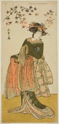 De Acteur Nakayama Tomisaburo I als de Geisha Yukino (of Oyuki?) in het Toneelstuk Kabuki no Hana Bandai Soga, Opgevoerd in het Ichimura Theater in de Vierde Maand, 1781