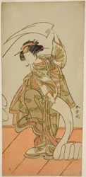 De acteur Segawa Kikunojo III als de courtisane Kisegawa in een "Nuno Sarashi" dans, in het stuk Hana-zumo Genji Hiiki, uitgevoerd in het Nakamura Theater in de elfde maand, 1775