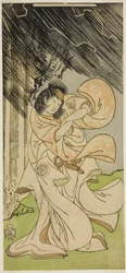 De Acteur Yamashita Kinsaku II als een Dondergodin in het Stuk Onna Narukami, Opgevoerd in het Morita Theater in de Eerste Maand, 1770